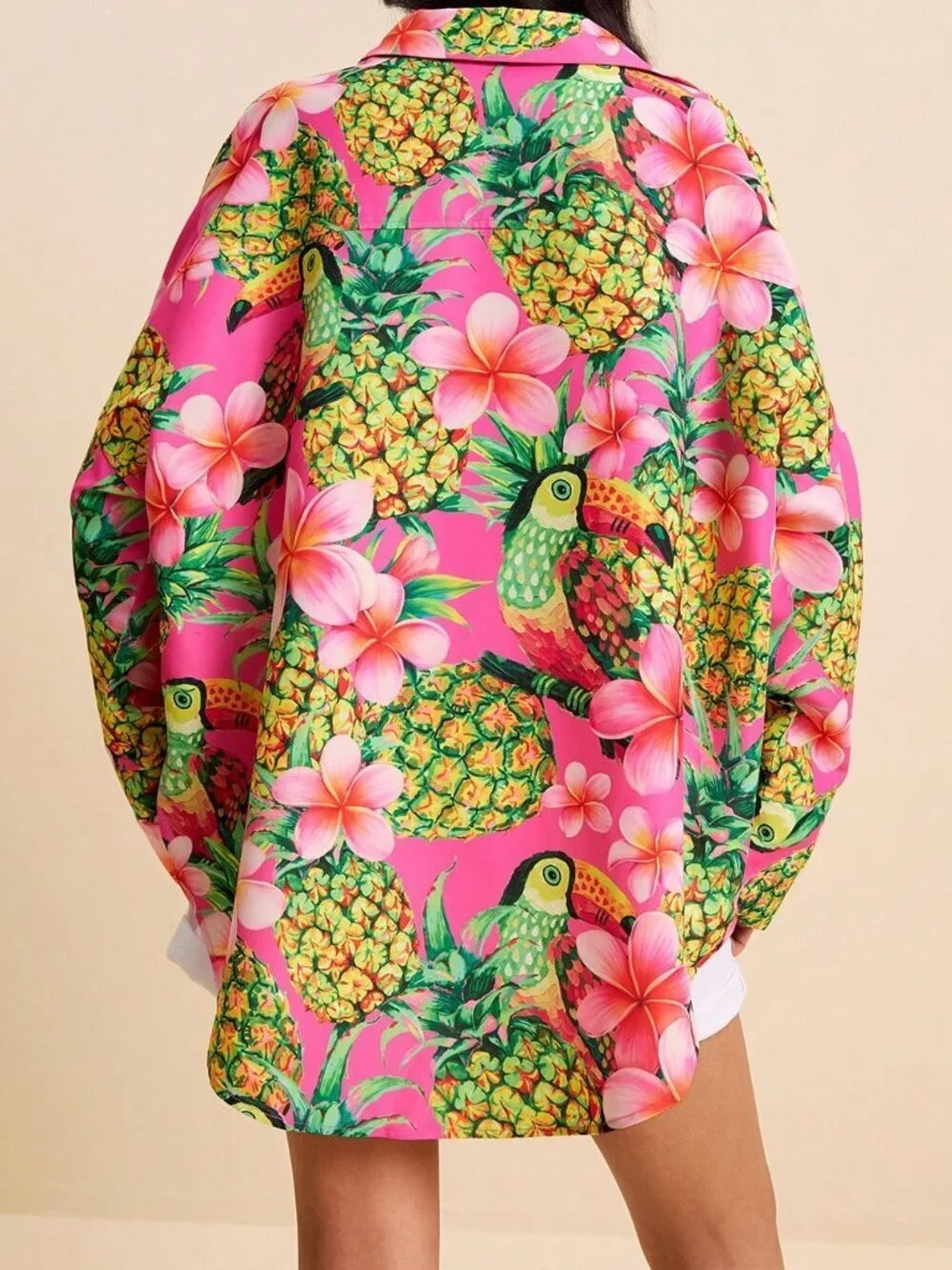 Multicolor Boho Women's Tropical Loose Fit Floral Pineapple Shirt